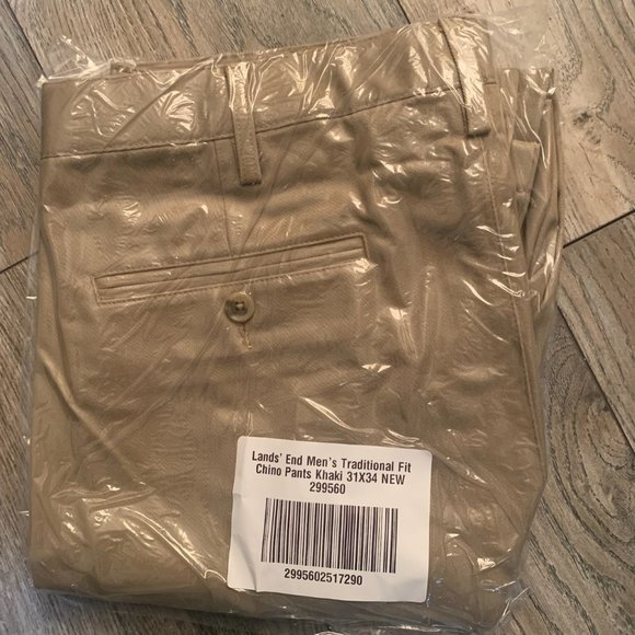 NWT LANDS' END MEN'S TRADITIONAL FIT CHINO PANTS KHAKI 31X34 NO IRON - Picture 4 of 9